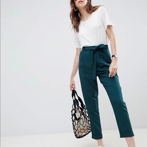 ASOS woven peg pants with obi tie - forest green